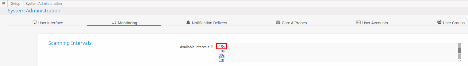 Administração do sistema PRTG Screenshot - intervalos de verificação