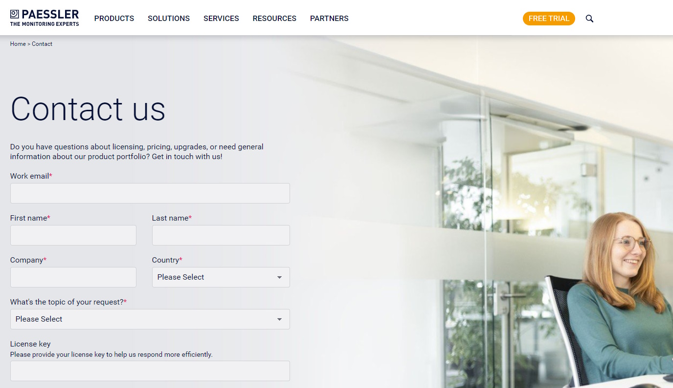 Suporte ao site da PRTG