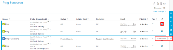 PRTG Screenshot Ping-Sensoren