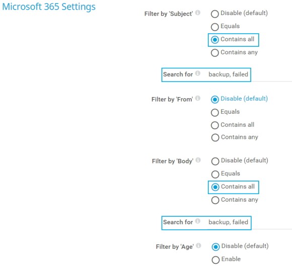 Captura de tela do PRTG Configurações do Microsoft 365