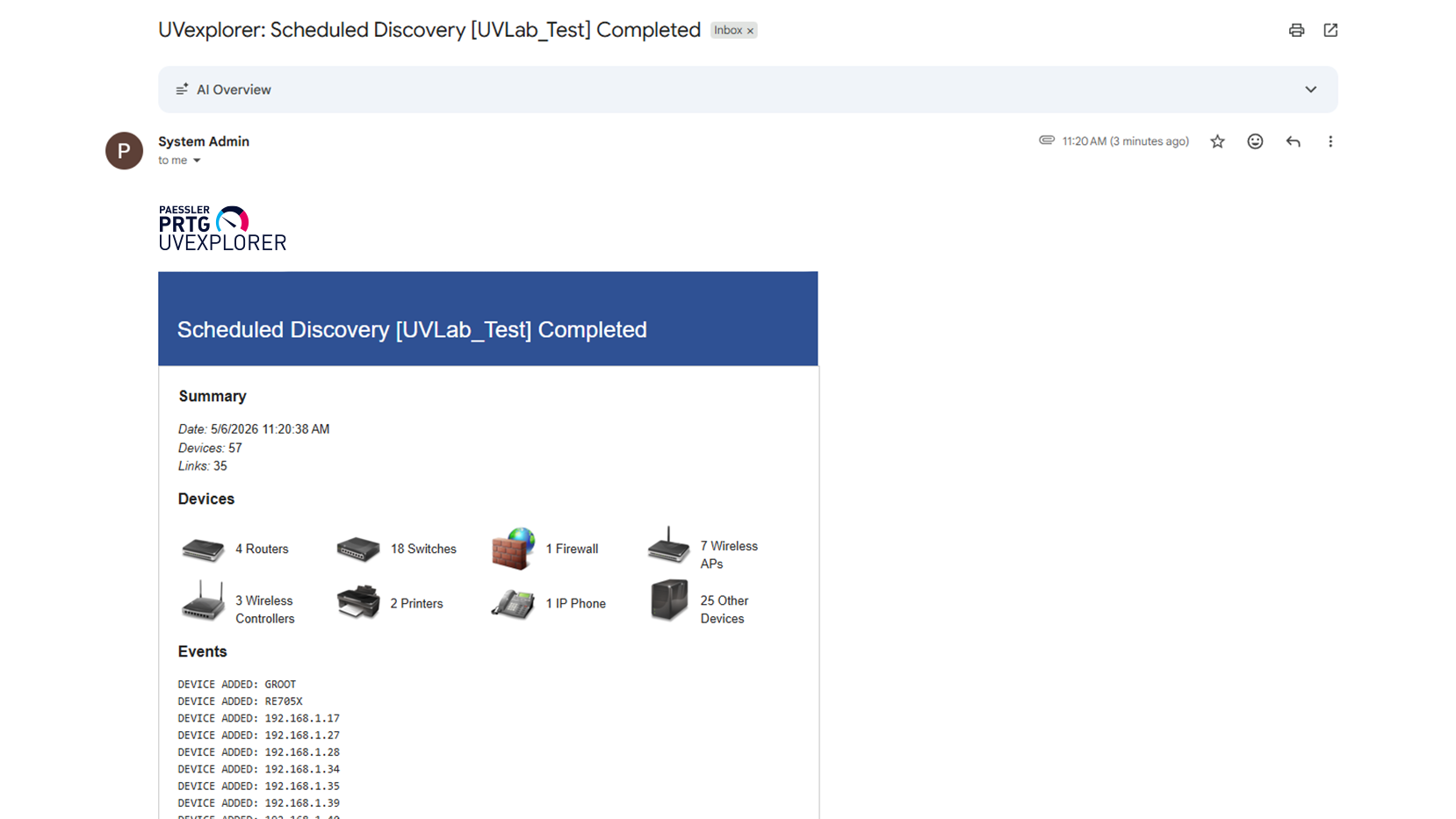 UVX PRTG notification discoverychange