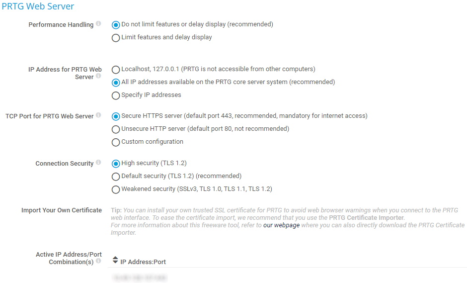 PRTG Screensho web server settings