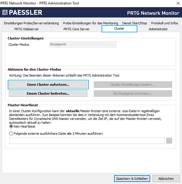 PRTG-Screenshot Erstellen eines Clusters