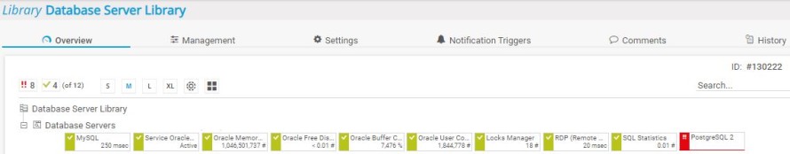 Sensores filtrados da subárvore do banco de dados da biblioteca PRTG Screenshot