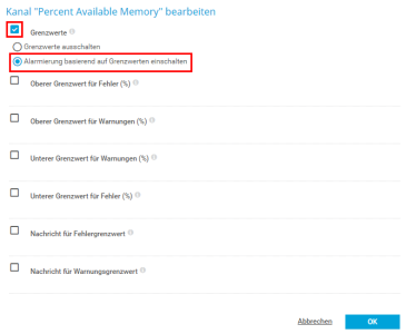 PRTG Screenshot Grenzwerte eingeben
