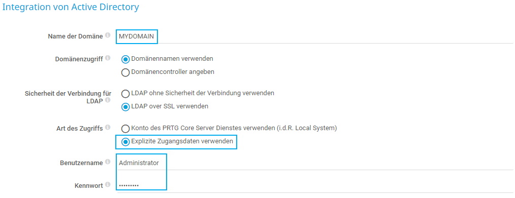 Screenshot PRTG Active Directory Integration