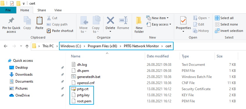 Pasta de capturas de tela do PRTG