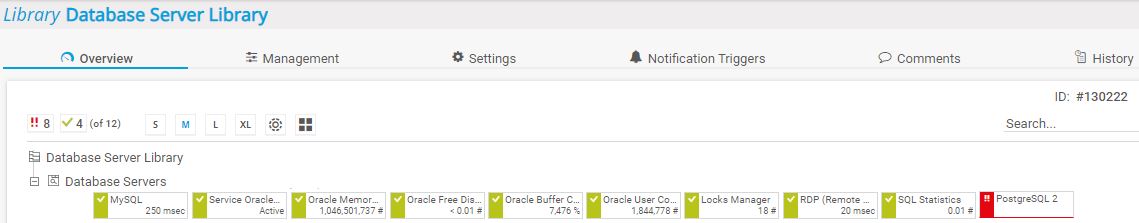 Sensores filtrados da subárvore do banco de dados da biblioteca PRTG Screenshot