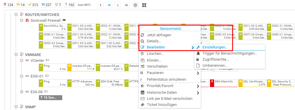 PRTG Screenshot Sensor-Einstellungen