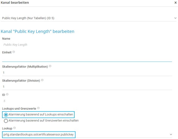 PRTG-Screenshot bearbeiten Lookups und Grenzen
