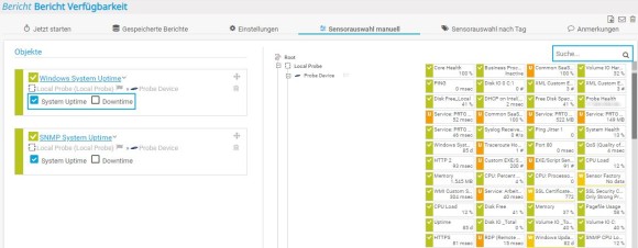 PRTG Screenshot Betriebszeit-Bericht