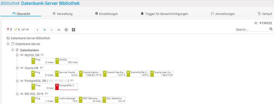 PRTG Screenshot Bibliothek Datenbank Teilbaum