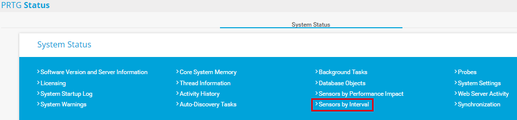 Status do sistema da captura de tela do PRTG