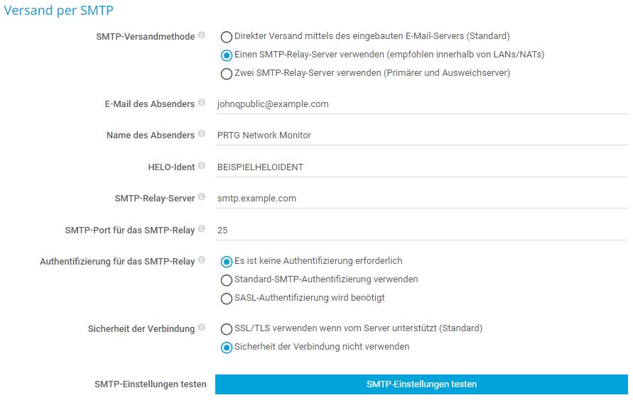 PRTG-Screenshot SMTP-Zustellungsüberprüfung