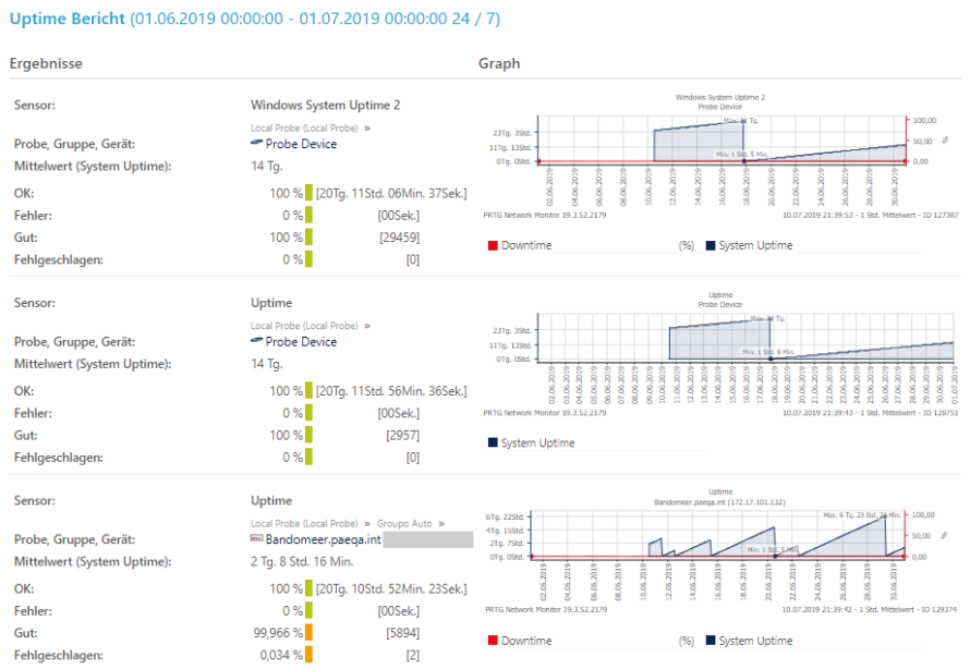 PRTG Screenshot Ausgabe des endgültigen Berichts