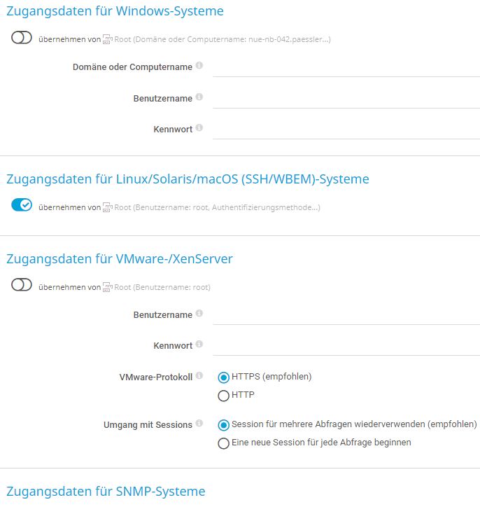 Screenshot PRTG Automatische Suche Zugangsdaten