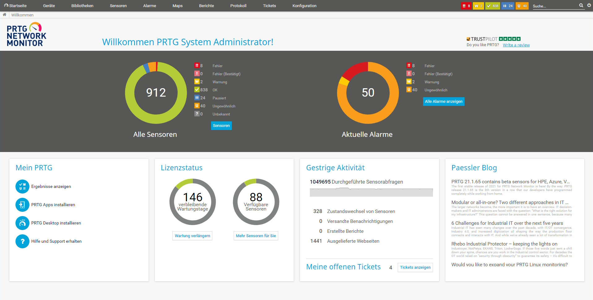 Captura de pantalla del sistema PRTG