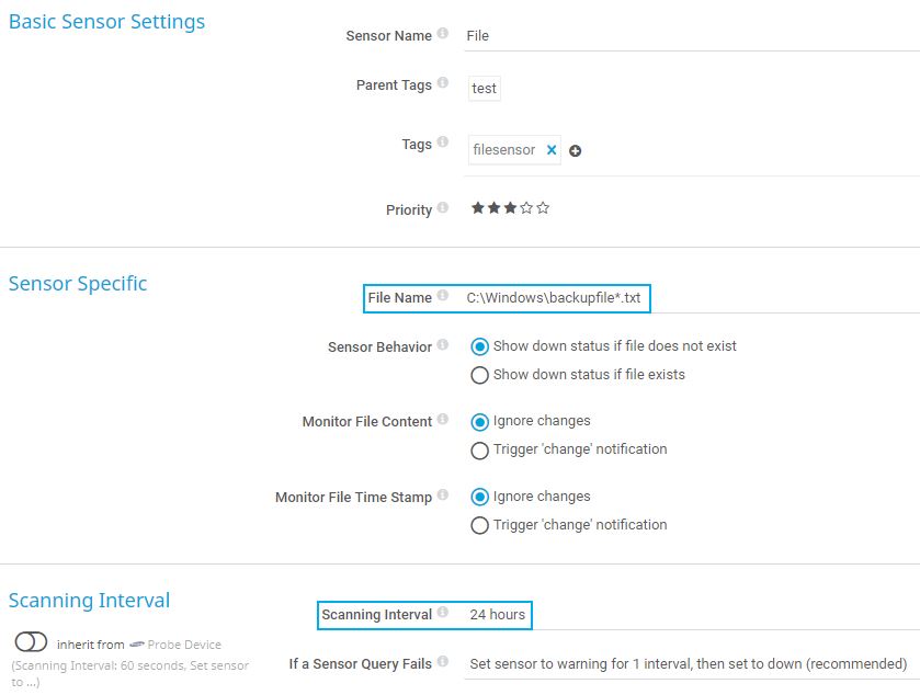 Captura de tela do PRTG Configurações básicas do sensor