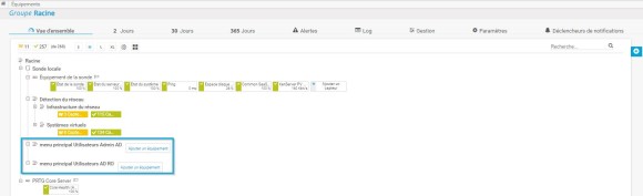 Capture d'écran des objets de l'arborescence des équipements de PRTG