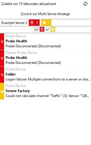 PRTG Screenshot eines ausgewählten Servers