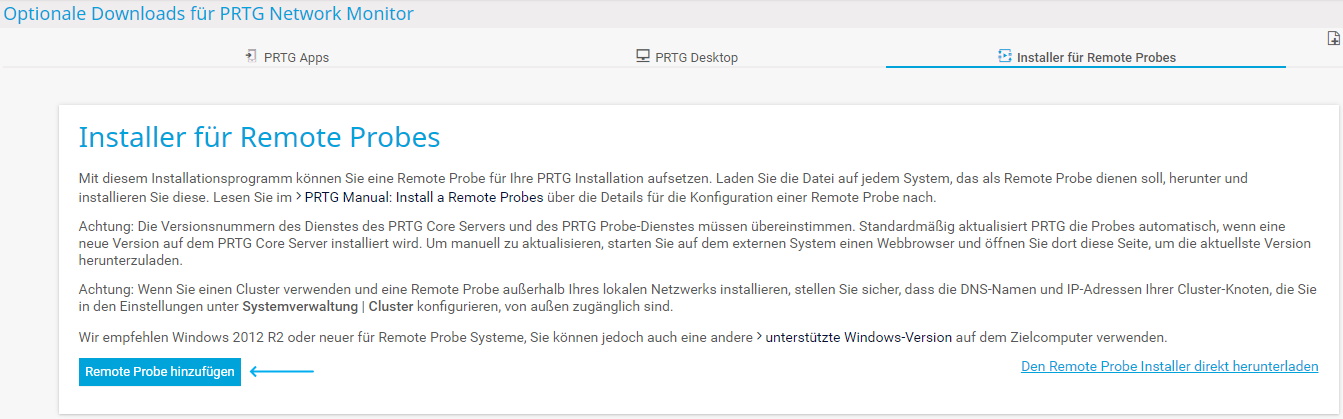PRTG Screenshot Classic Remote Probe Installer