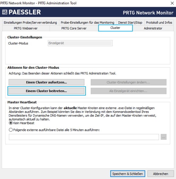 PRTG Screenshot zum Beitritt zu einem Cluster