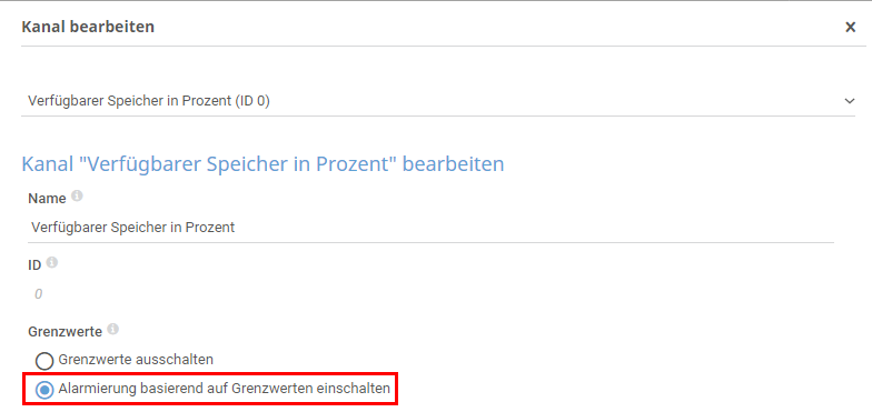 PRTG Screenshot-Kanaleinstellungen