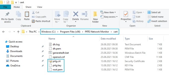 Pasta de capturas de tela do PRTG