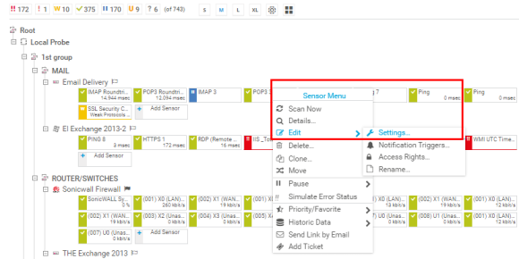 Configurações do sensor de captura de tela do PRTG