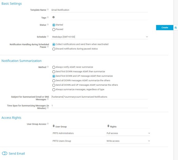 Capture d'écran PRTG ajouter un modèle de notification