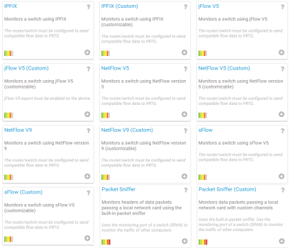 Captura de tela do PRTG Sensores de fluxo