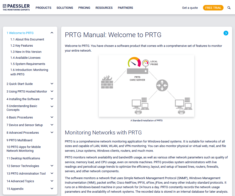 Manual do site do PRTG