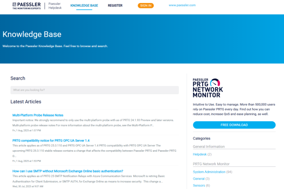 Base de conhecimento do site do PRTG