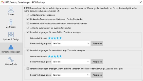 PRTG Screenshot Einstellungen Benachrichtigungen