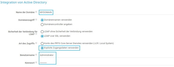 Screenshot PRTG Active Directory Integration