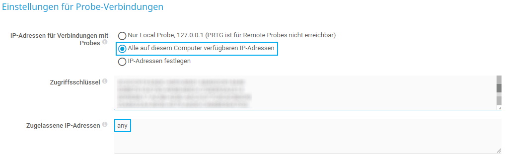 PRTG-Screenshot Sondenverbindungseinstellungen