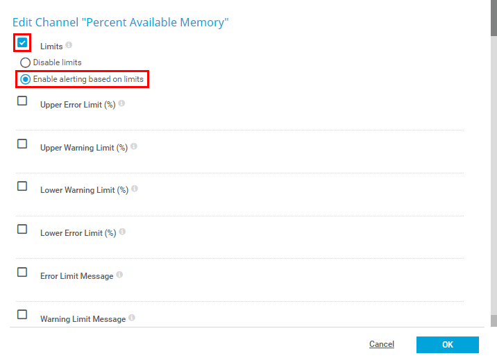 PRTG Screenshot enter limit values