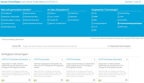 PRTG-Screenshot Sensor zu Gerät hinzufügen Probe-Gerätefenster