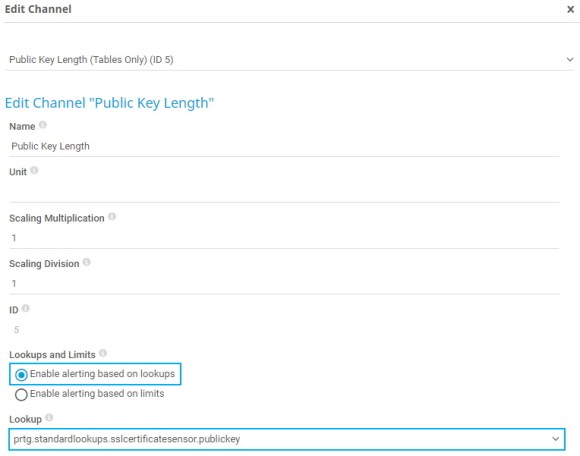 PRTG pantalla editar búsquedas y límites