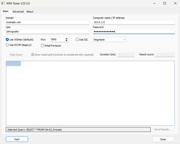 WMI Tester Basic Configuration