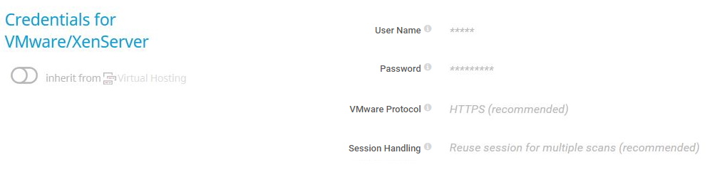 Credenciais de captura de tela do PRTG para VMware/XenServer