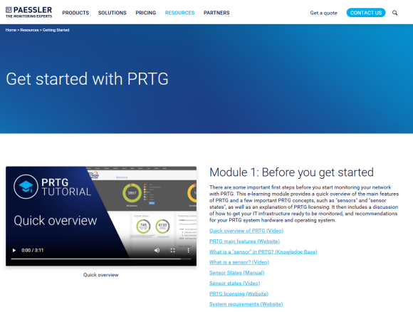 Guias de introdução ao site do PRTG