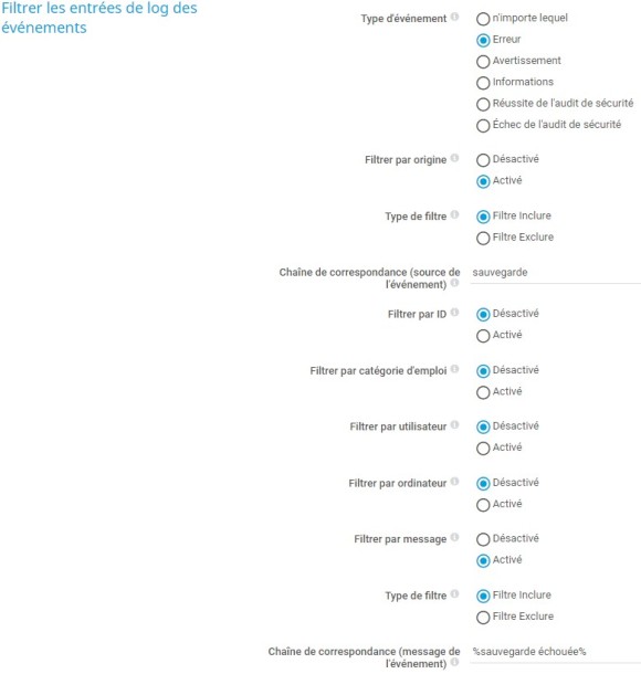 PRTG Capture d'écran filtrer les entrées du journal des événements