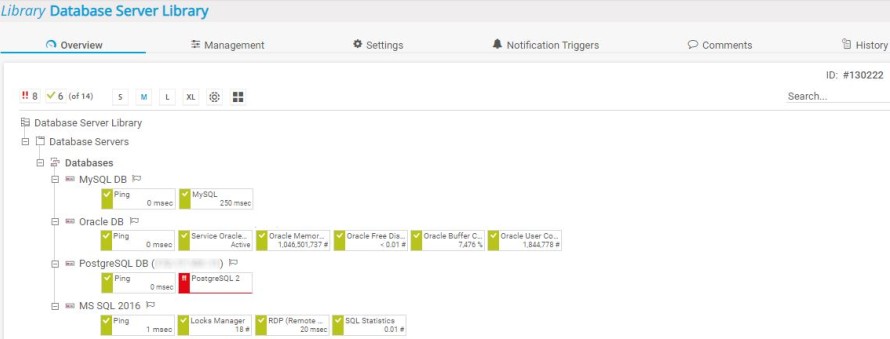 Subárvore do banco de dados da biblioteca de capturas de tela do PRTG