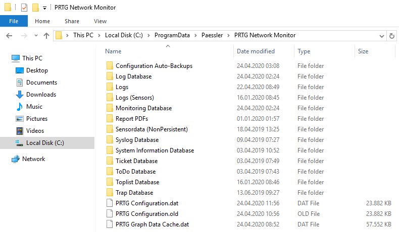 PRTG Screenshot data directory