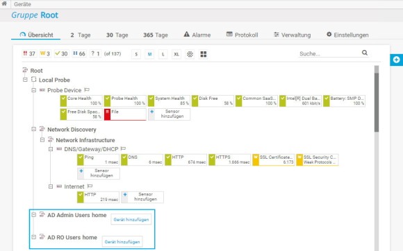 Screenshot PRTG-Gerätebaum-Objekte