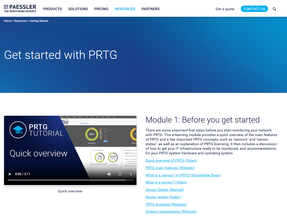 Guias de introdução ao site do PRTG