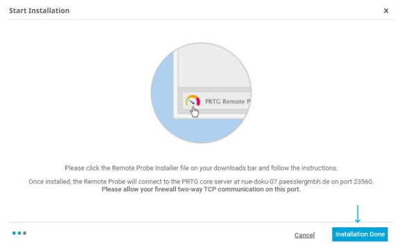 L'installation de la capture d'écran de PRTG est terminée