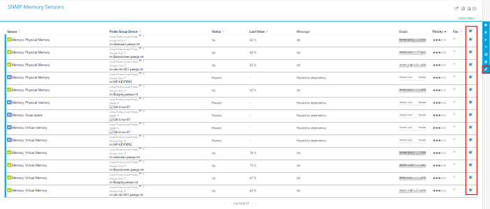 PRTG Screenshot SNMP Memory Sensors