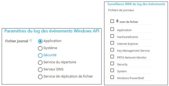 PRTG Screenshot select logfile (fichier journal)